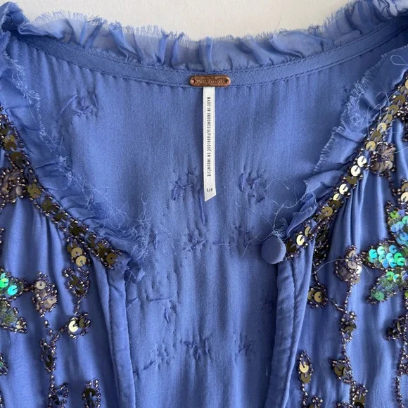 Free People Blue Bali Golden Sun Sequin Long Sleeve Dress - Picture 8 of 10